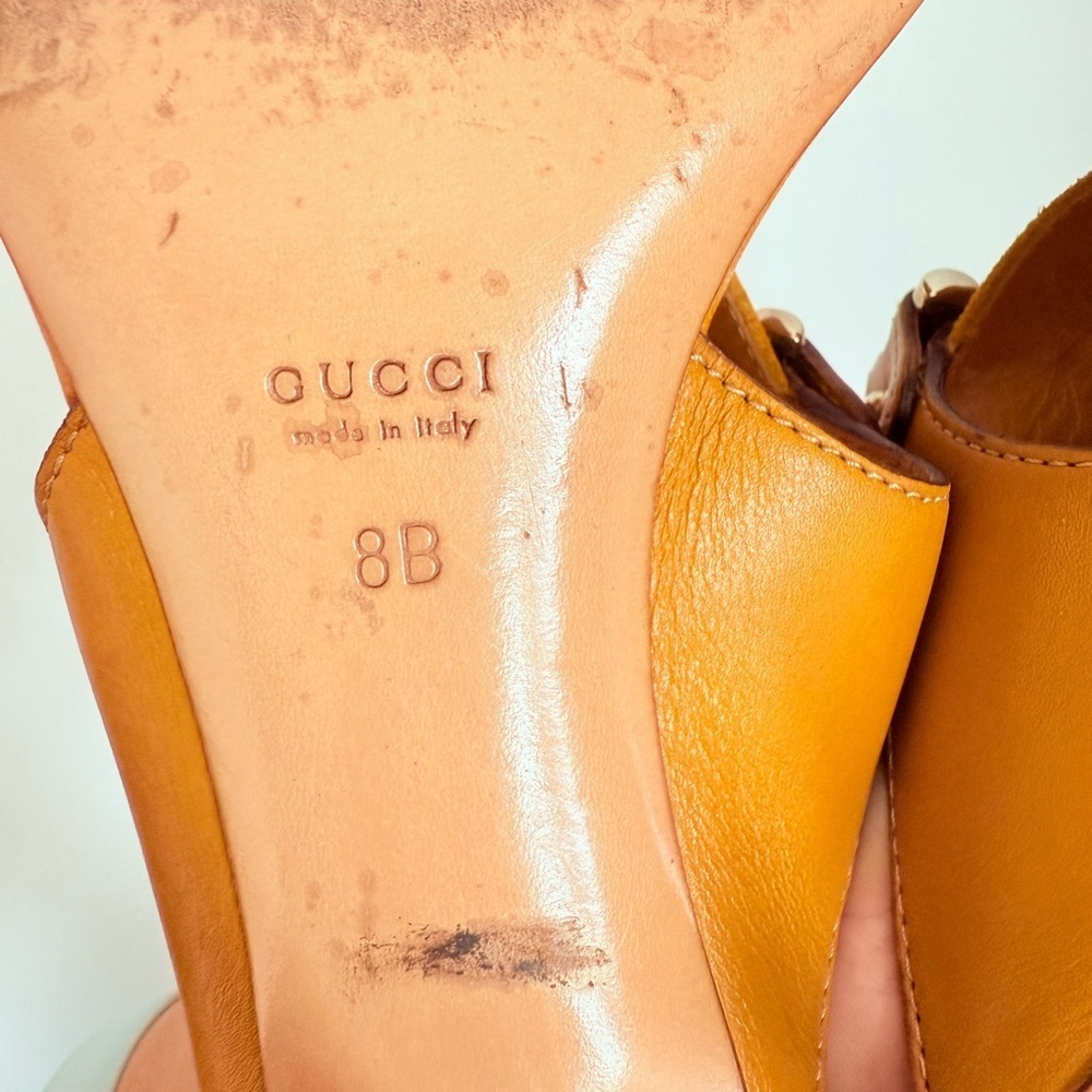 Gucci Mustard Yellow Suede Leather hasler horsebit thong heel sandals US 8 - Picture 9 of 9